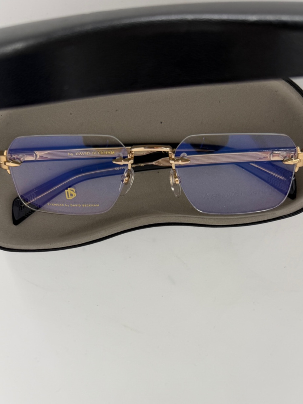 David Beckham DB 7116 RHL 145 Gold Black Frame Rectangle Blue Mirror Eyeglasses